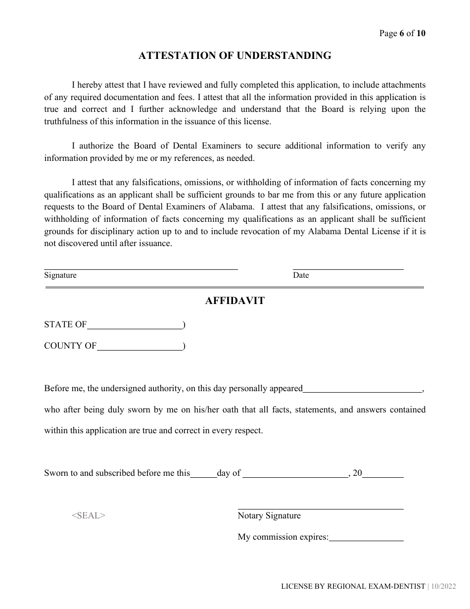 Alabama Dental License by Regional Exam Application - Fill Out, Sign ...