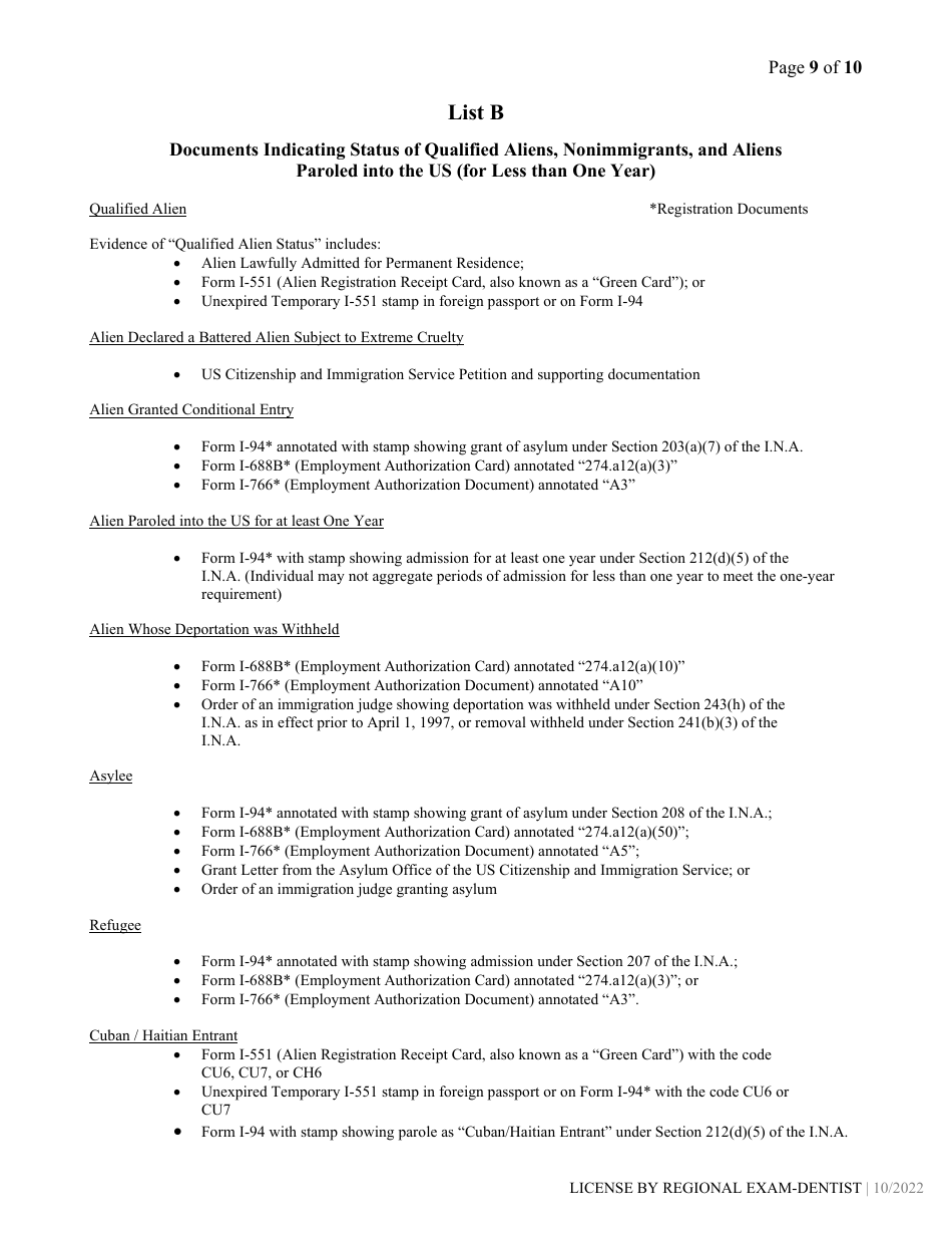 Dental License by Regional Exam Application - Alabama, Page 9