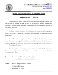Document preview: Dental Hygiene License by Regional Exam Application - Alabama