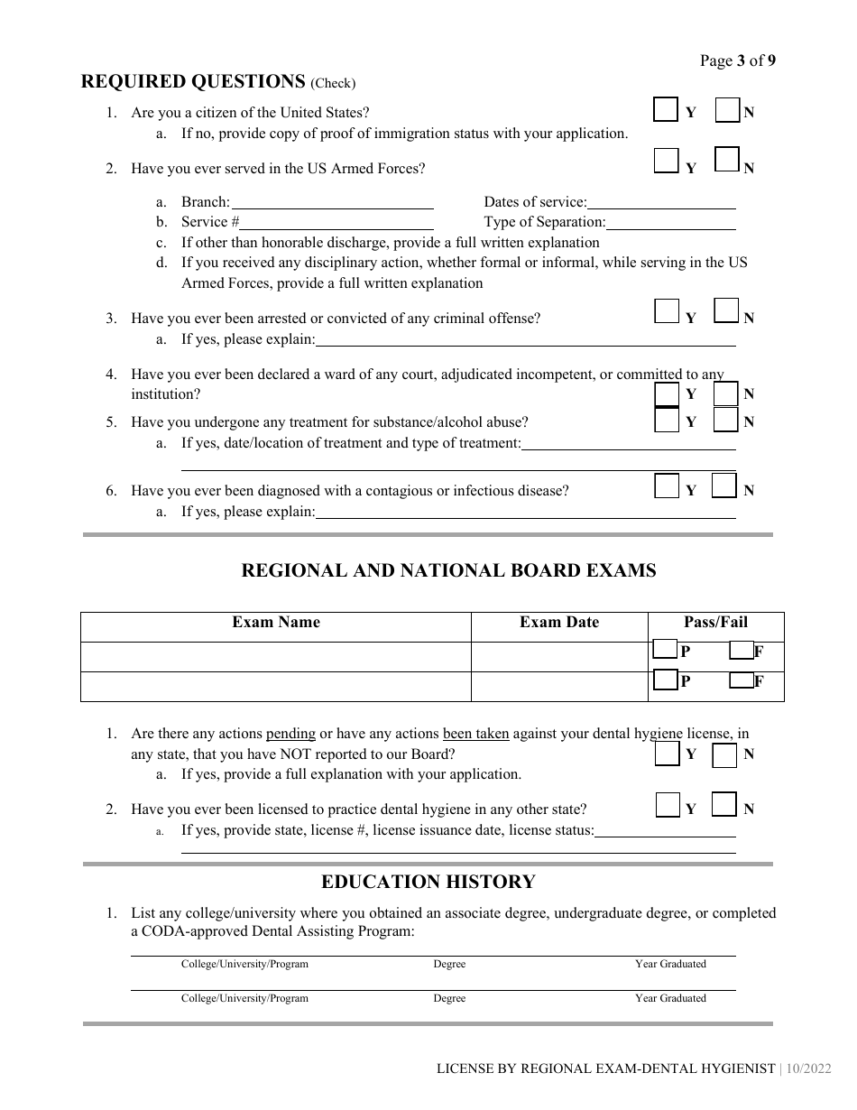 Dental Hygiene License by Regional Exam Application - Alabama, Page 3