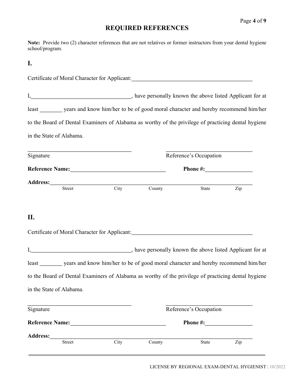 Dental Hygiene License by Regional Exam Application - Alabama, Page 4