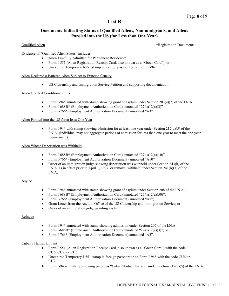 Dental Hygiene License by Regional Exam Application - Alabama, Page 8