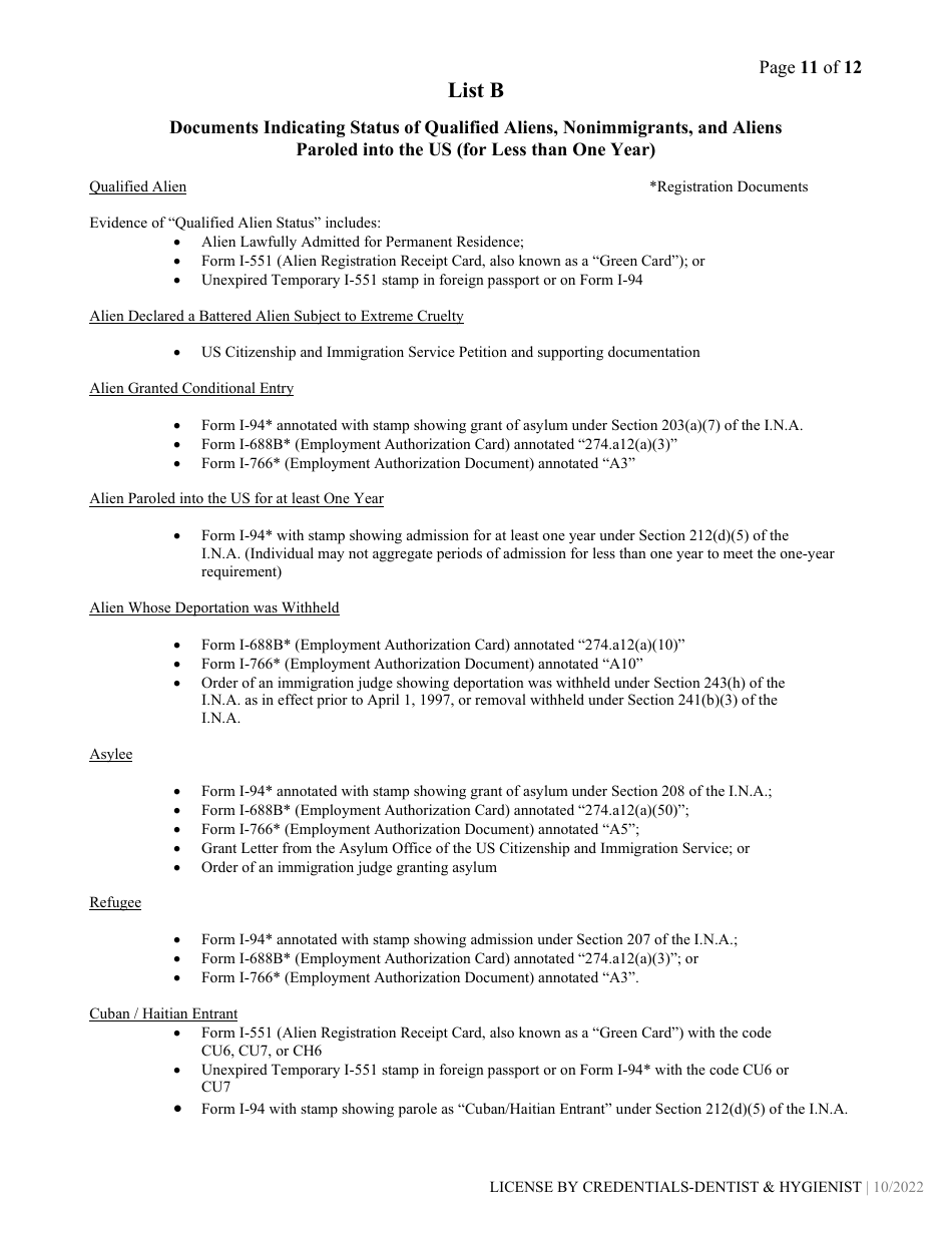 Dental / Dental Hygiene License by Credentials Application - Alabama, Page 11