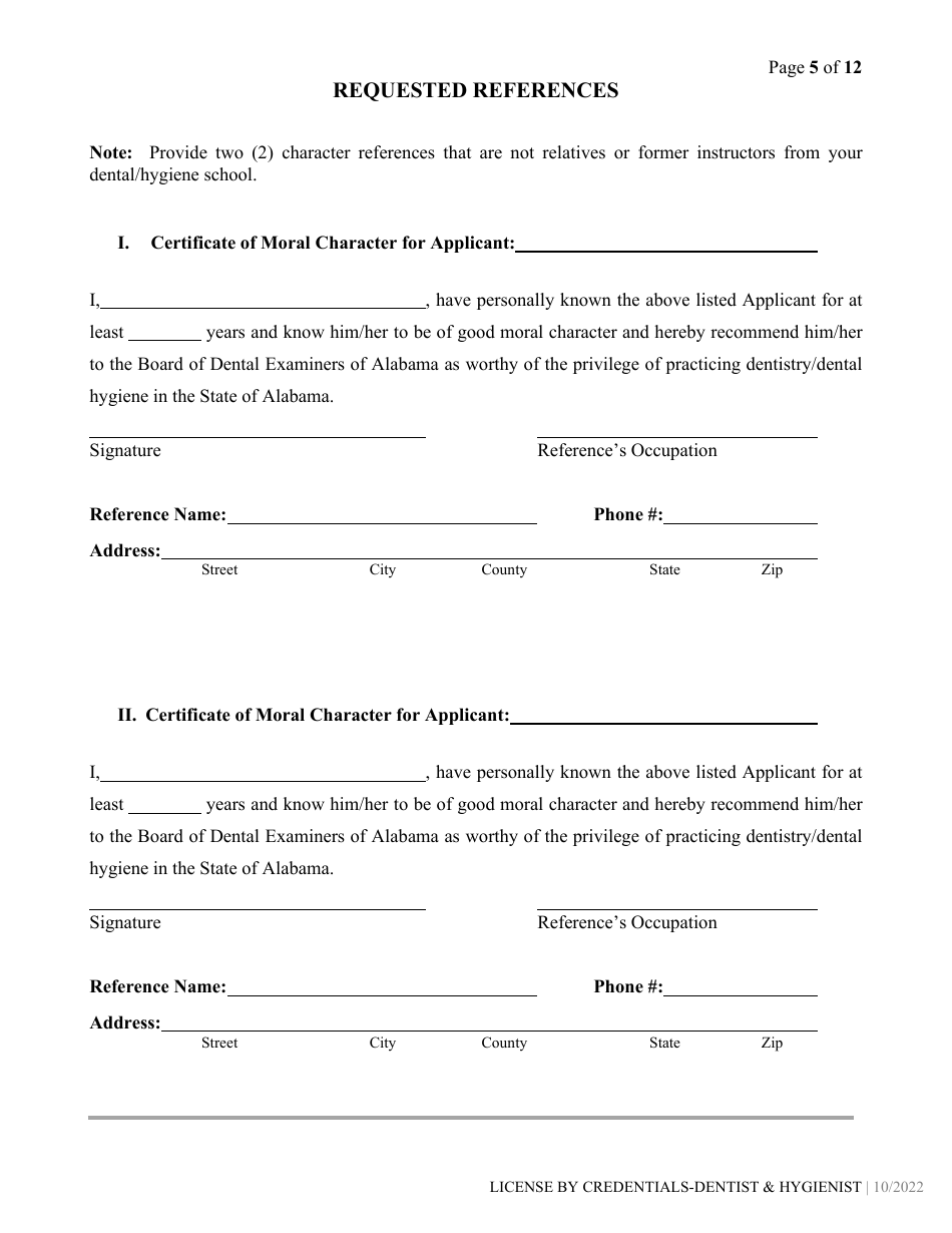 Dental / Dental Hygiene License by Credentials Application - Alabama, Page 5