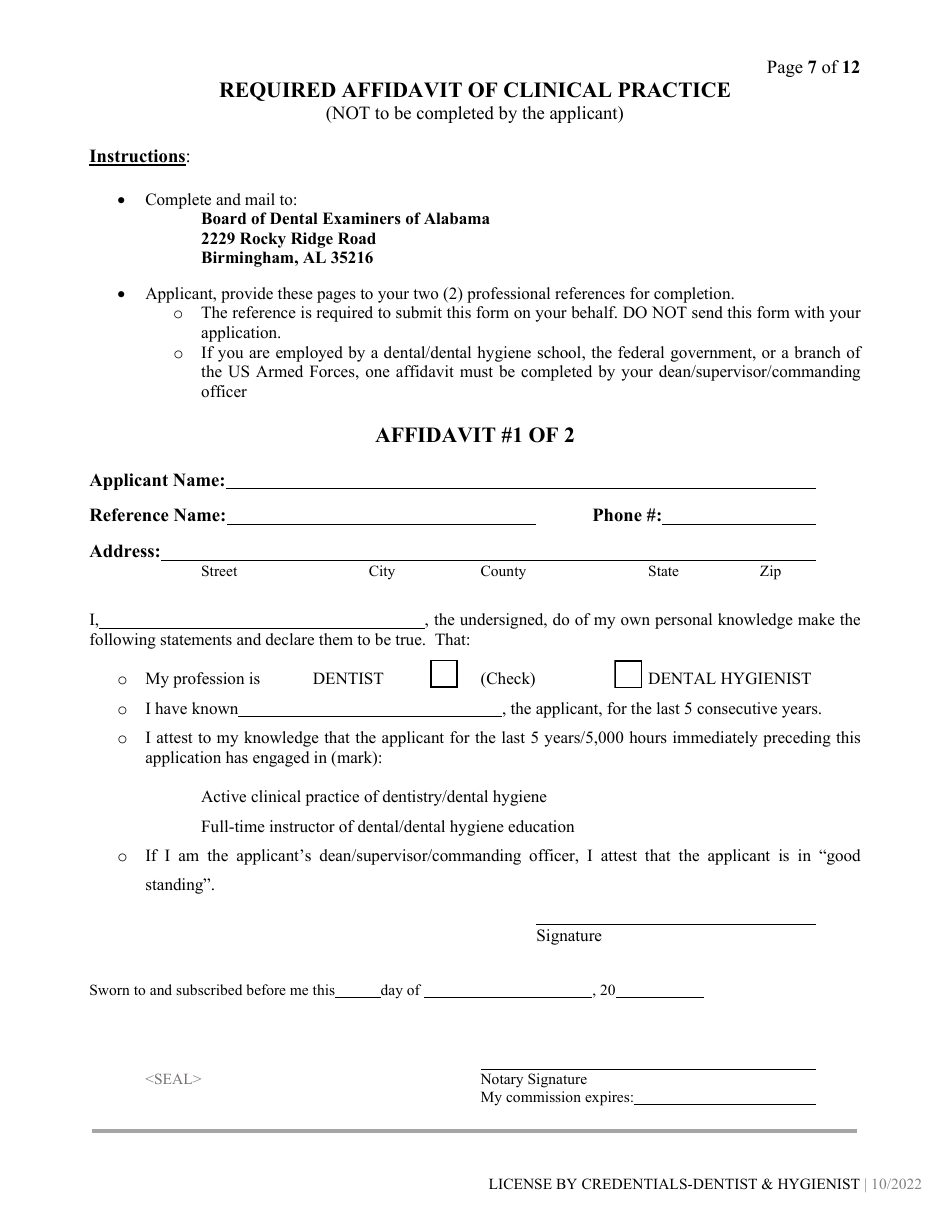 Dental / Dental Hygiene License by Credentials Application - Alabama, Page 7