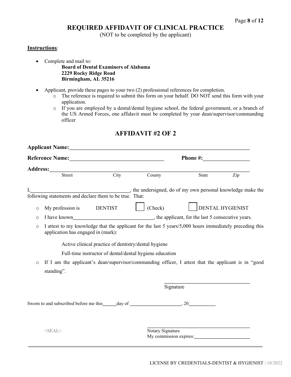 Dental / Dental Hygiene License by Credentials Application - Alabama, Page 8