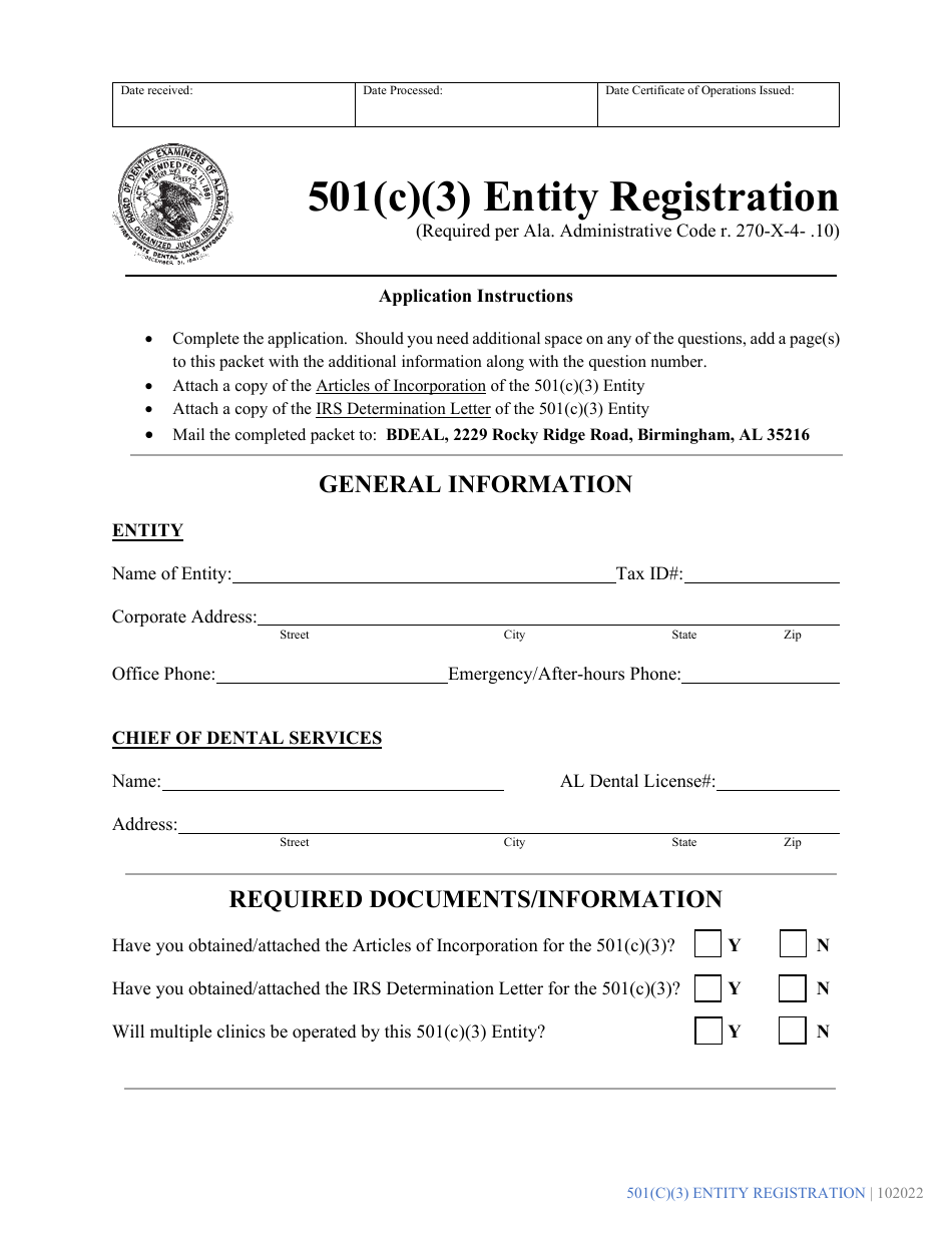 501(C)(3) Entity Registration Form - Alabama, Page 1