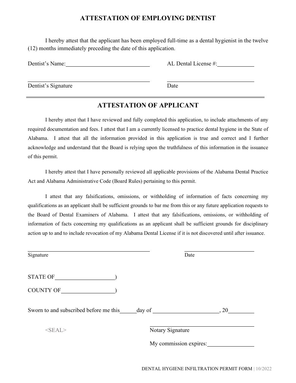 Dental Hygiene Infiltration Anesthesia Permit Application - Alabama, Page 2