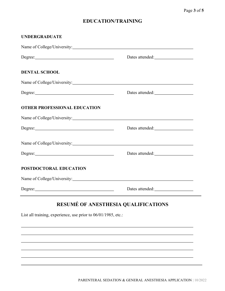 Parenteral Sedation / General Anesthesia Permit Application - Alabama, Page 3