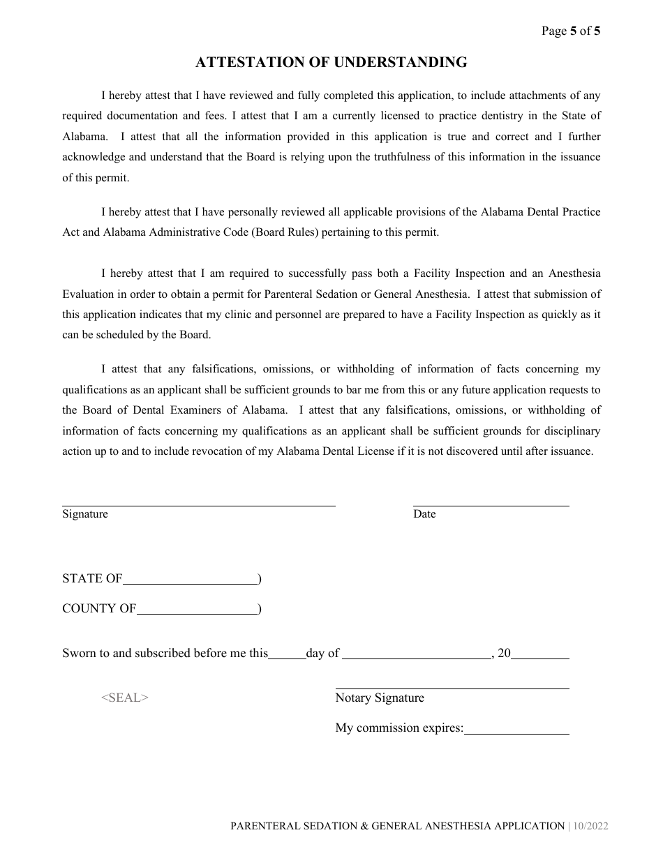Alabama Parenteral Sedation/General Anesthesia Permit Application