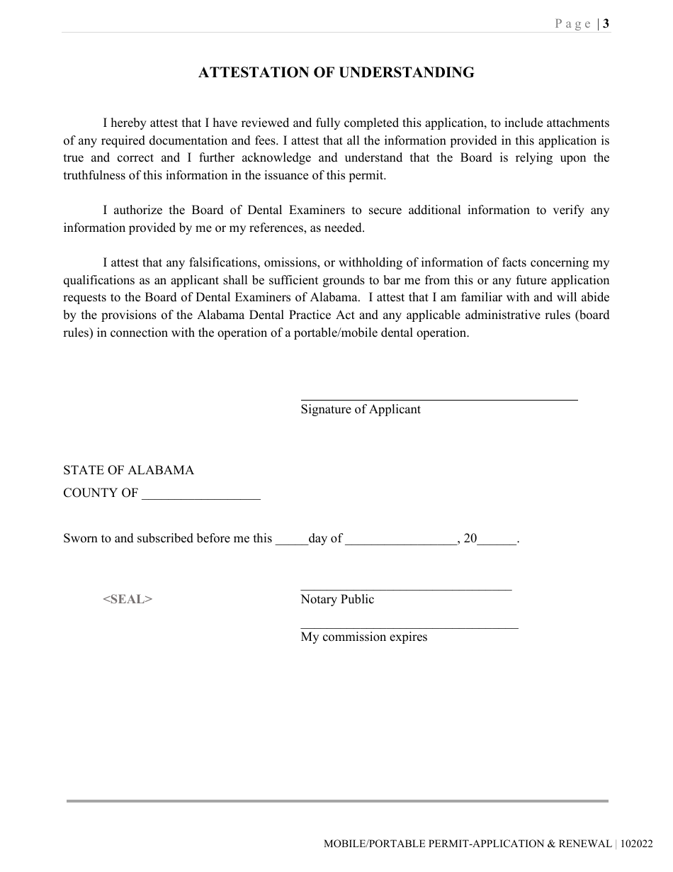 Alabama Portable Dental Unit-permit Mobile Dental Unit-permit Initial 