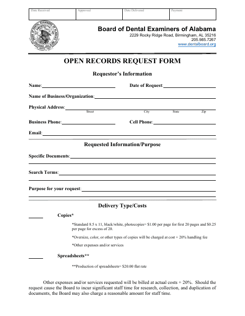 Open Records Request Form - Alabama Download Pdf