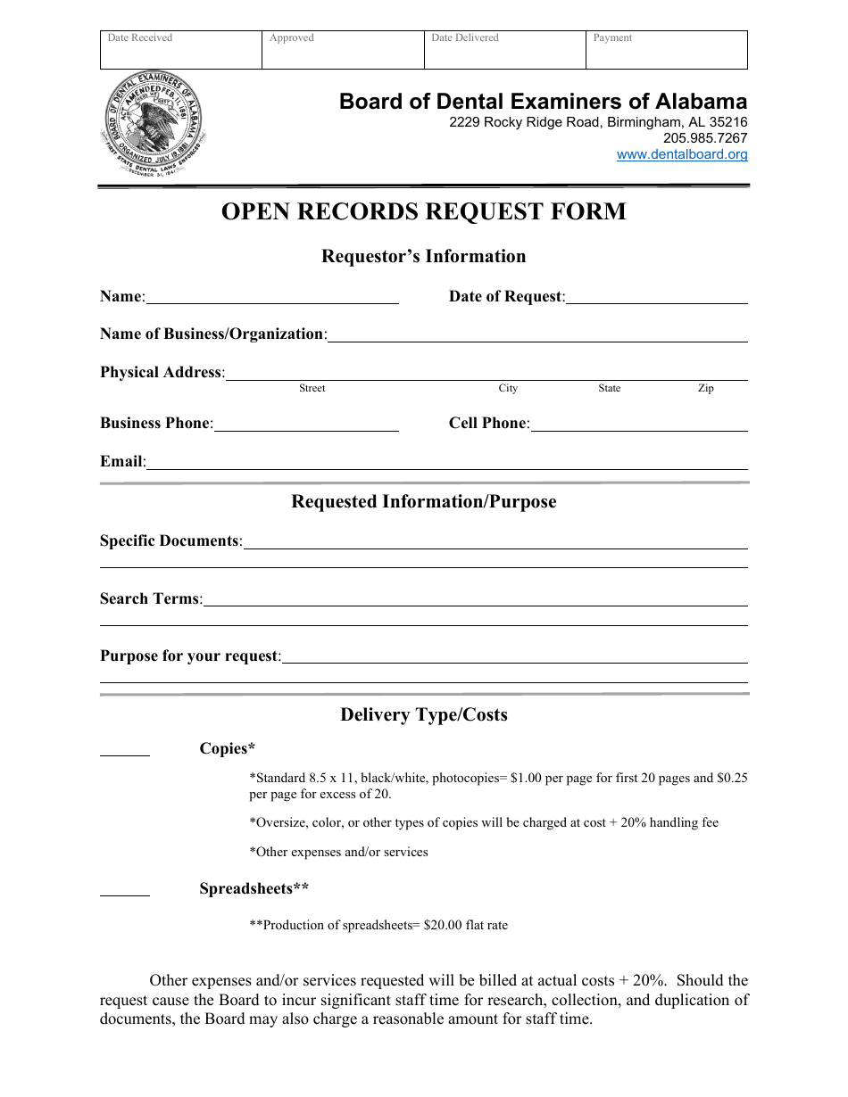 Open Records Request Form - Alabama, Page 1