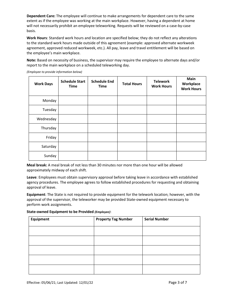Telework Request and Agreement Form - Alaska, Page 3