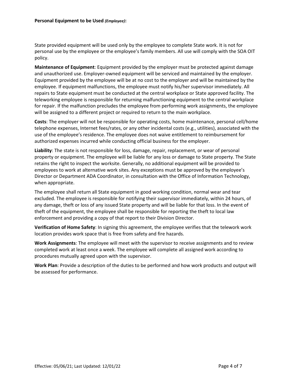 Telework Request and Agreement Form - Alaska, Page 4