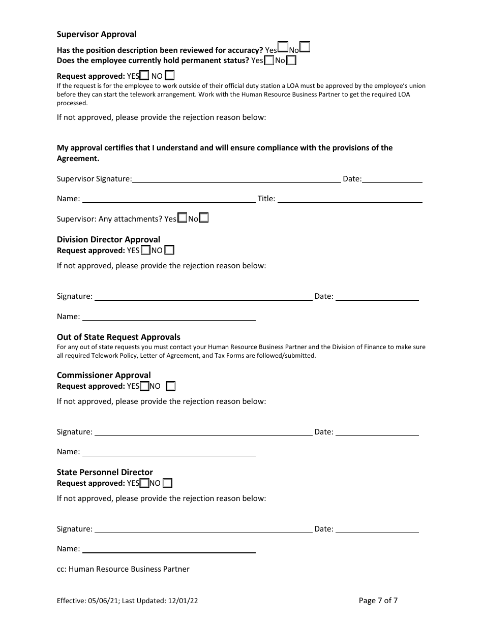 Telework Request and Agreement Form - Alaska, Page 7