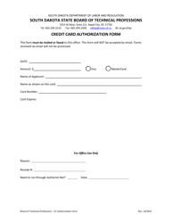 Document preview: Credit Card Authorization Form - South Dakota
