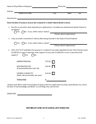 Registered Barber License Renewal Application - South Dakota, Page 2