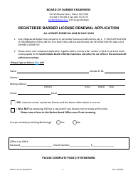 Document preview: Registered Barber License Renewal Application - South Dakota
