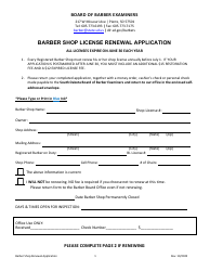 Document preview: Barber Shop License Renewal Application - South Dakota