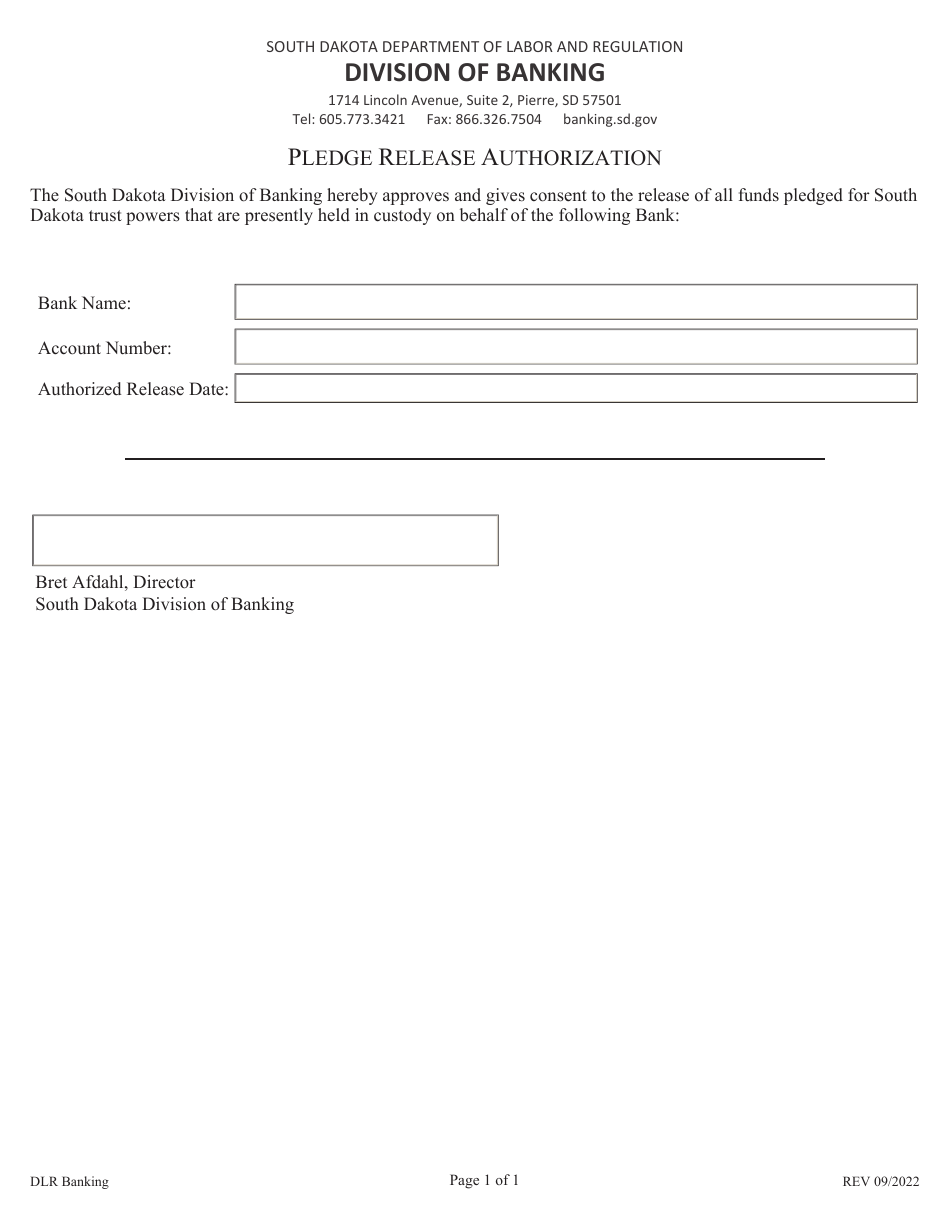 Pledge Release Authorization - South Dakota, Page 1