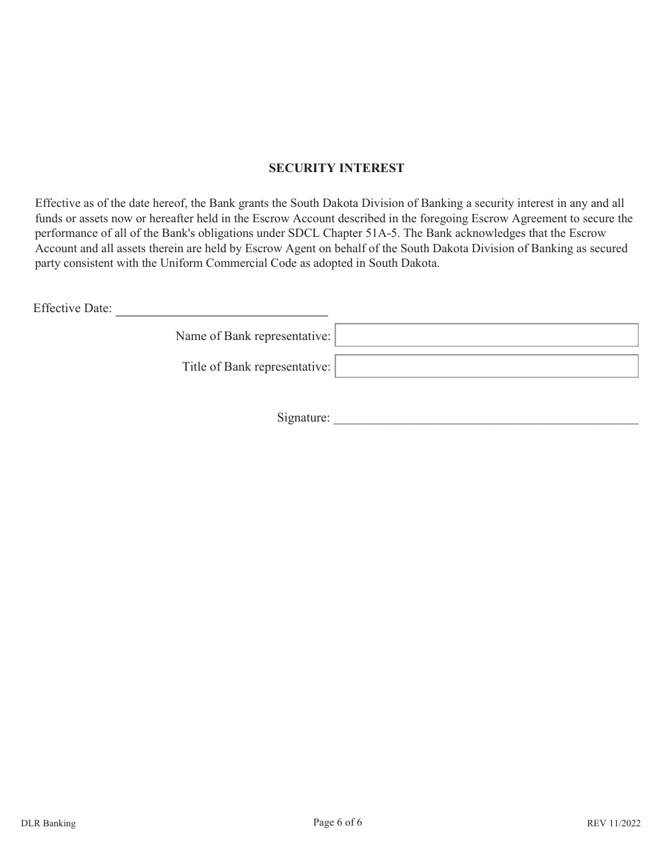 Pledge Escrow Agreement - South Dakota, Page 6