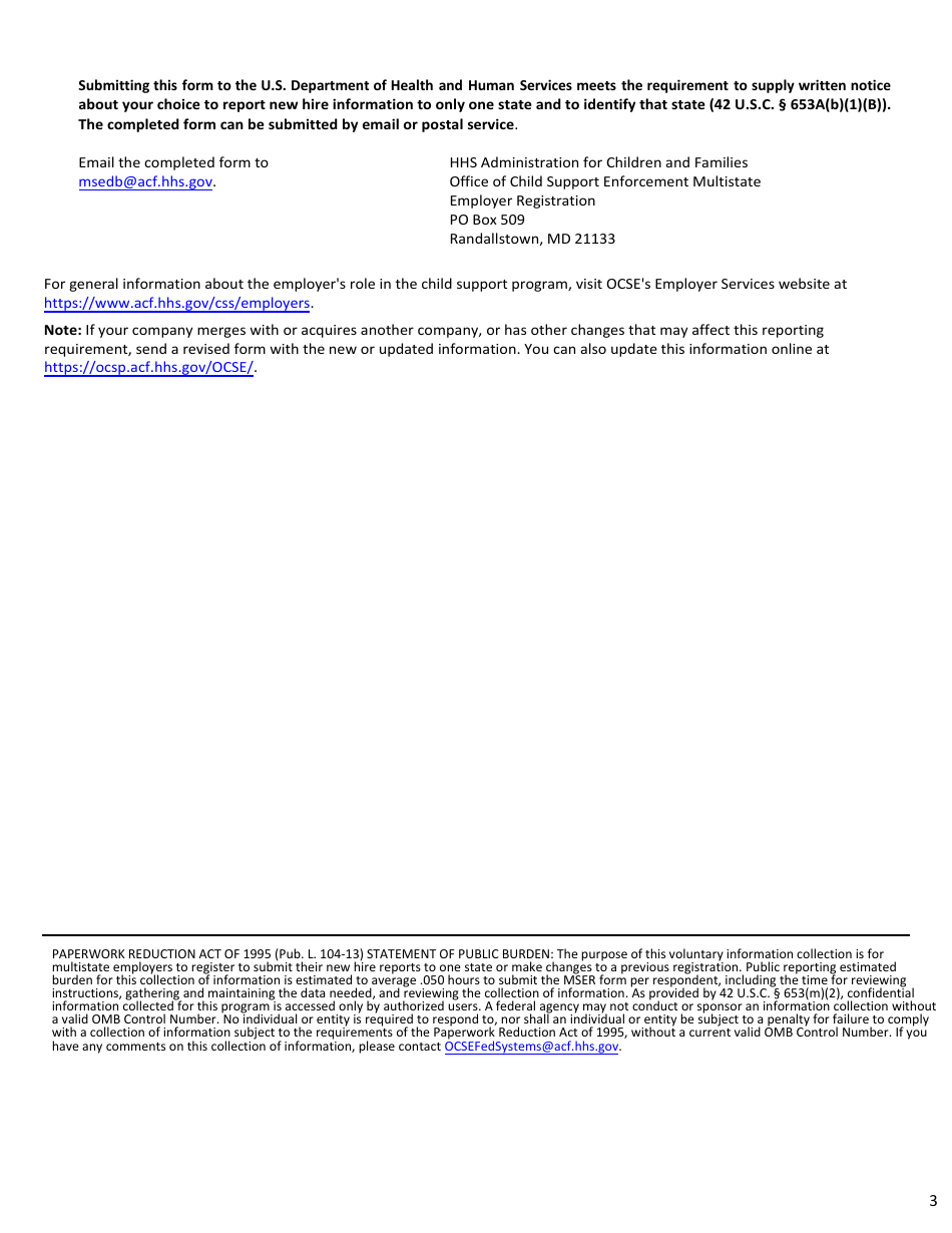 Multistate Employer Registration Form for New Hire Reporting, Page 3