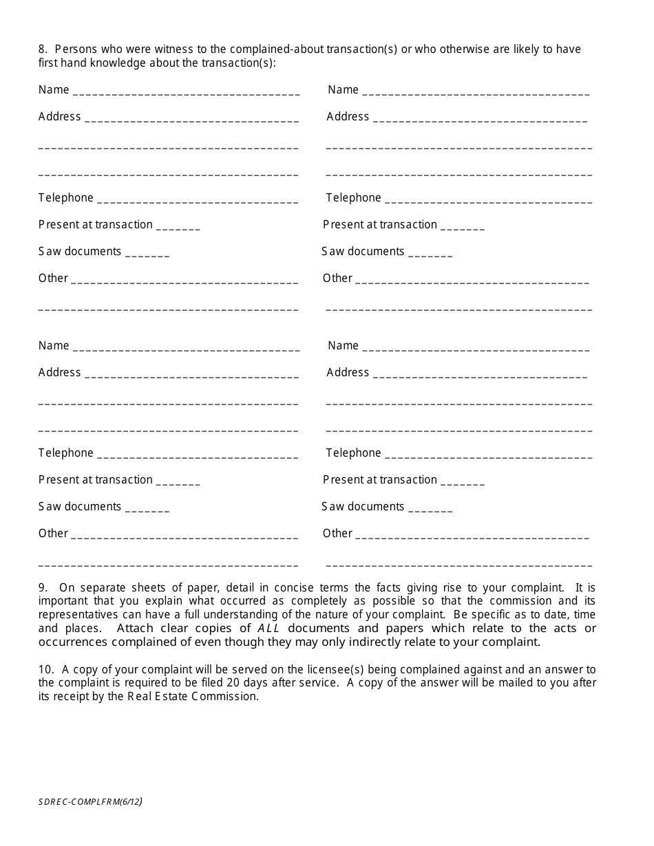 Complaint Form - South Dakota, Page 4