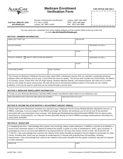 Form BEN097 Medicare Enrollment Verification Form - Alaska