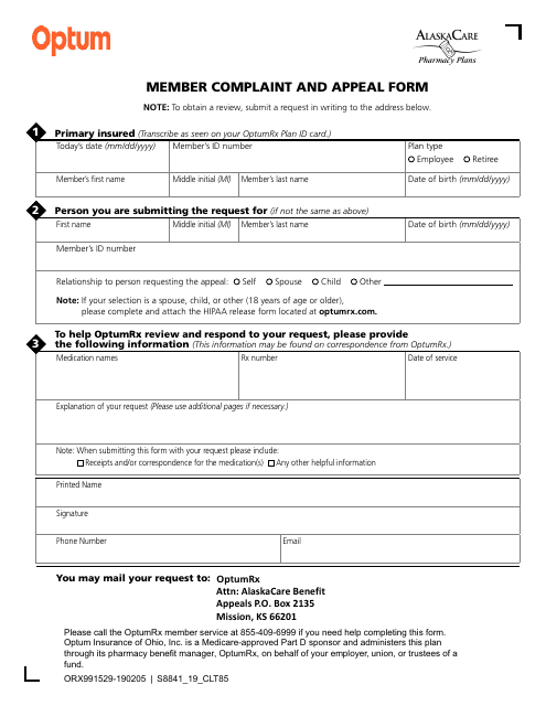 Member Complaint and Appeal Form - Alaska Download Pdf