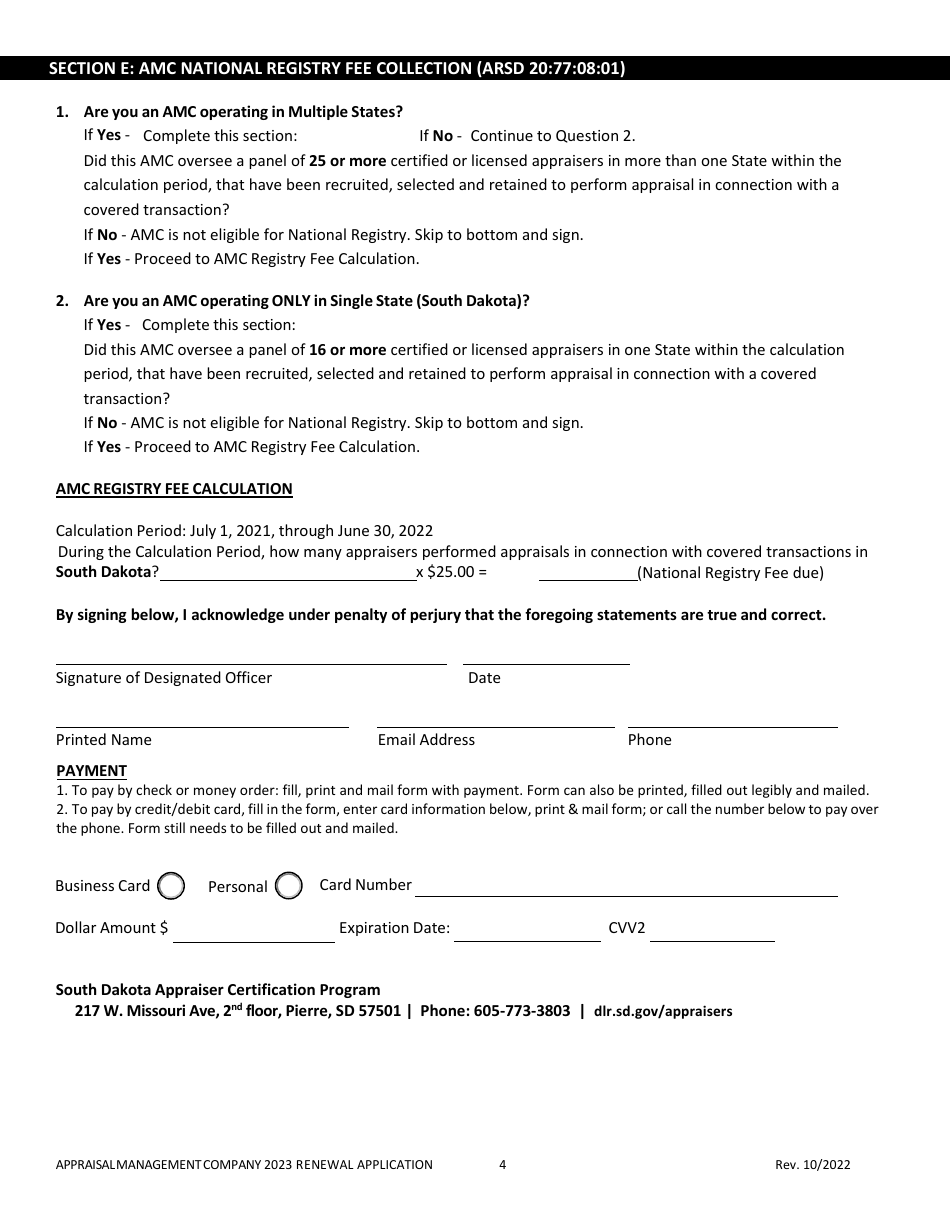 Appraisal Management Company Renewal Application - South Dakota, Page 4