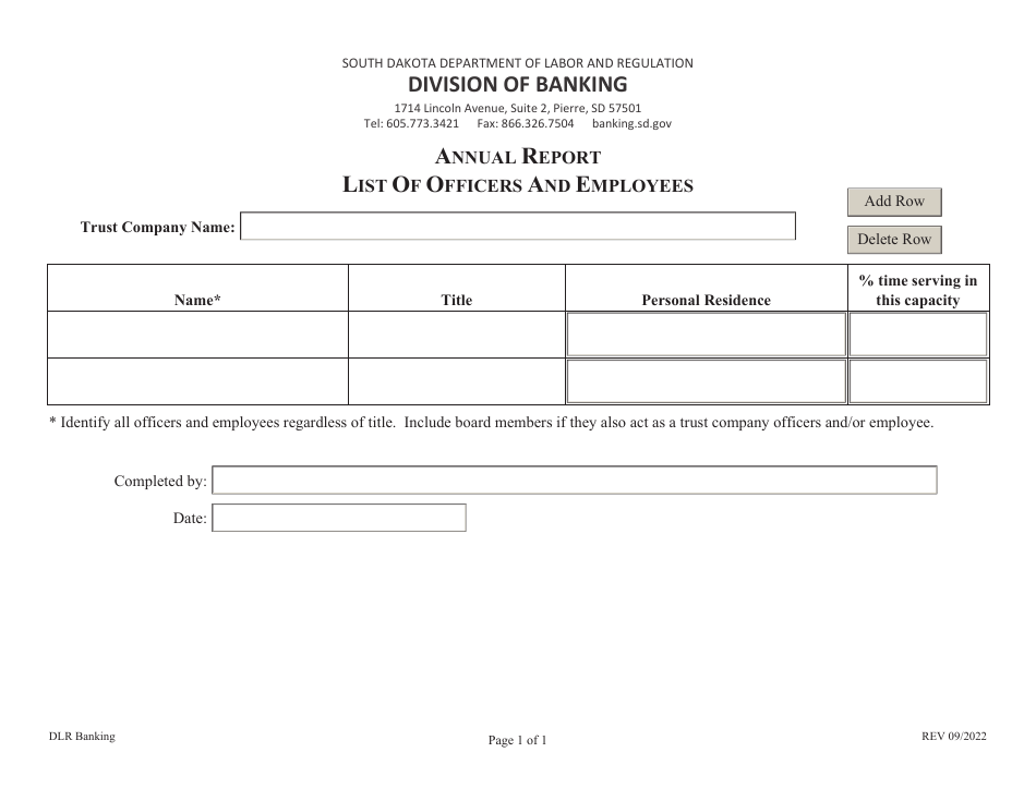 Annual Report - List of Officers and Employees - South Dakota, Page 1