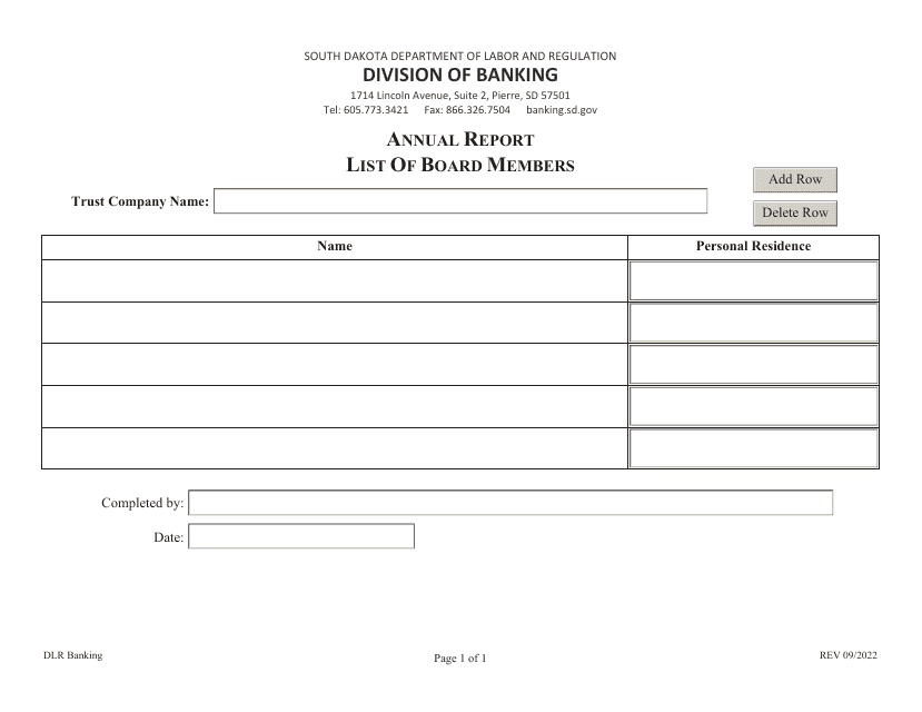 Annual Report - List of Board Members - South Dakota Download Pdf