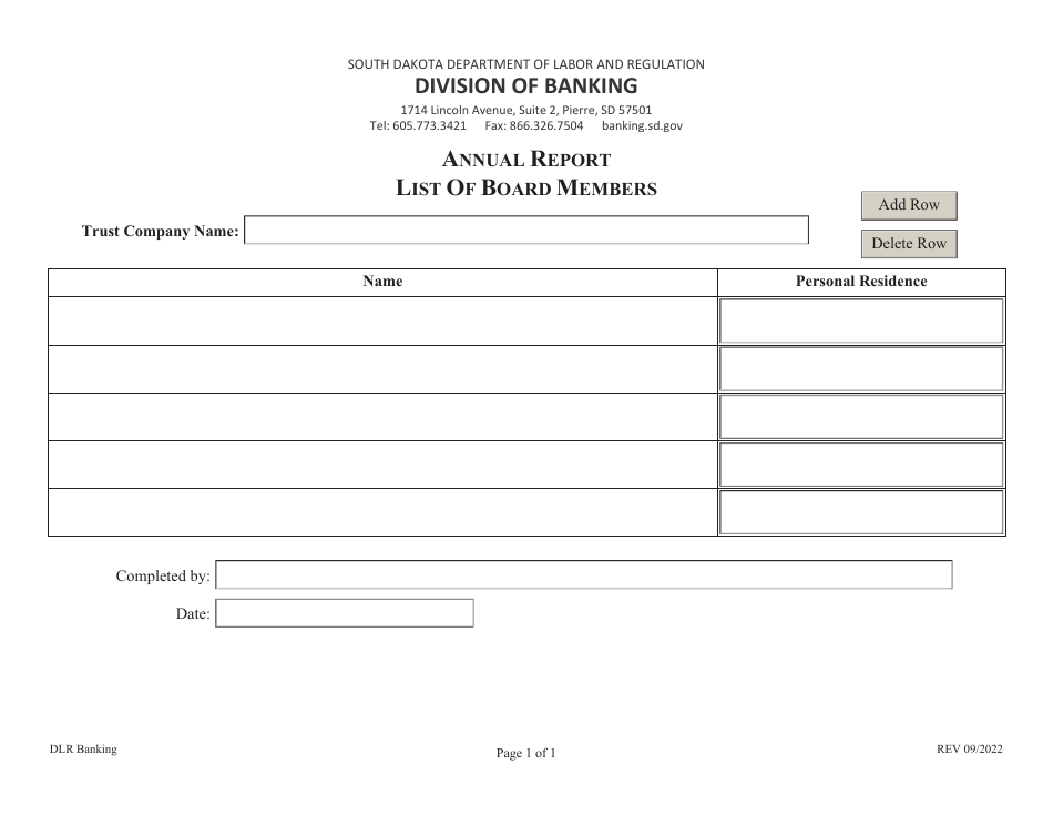 Annual Report - List of Board Members - South Dakota, Page 1