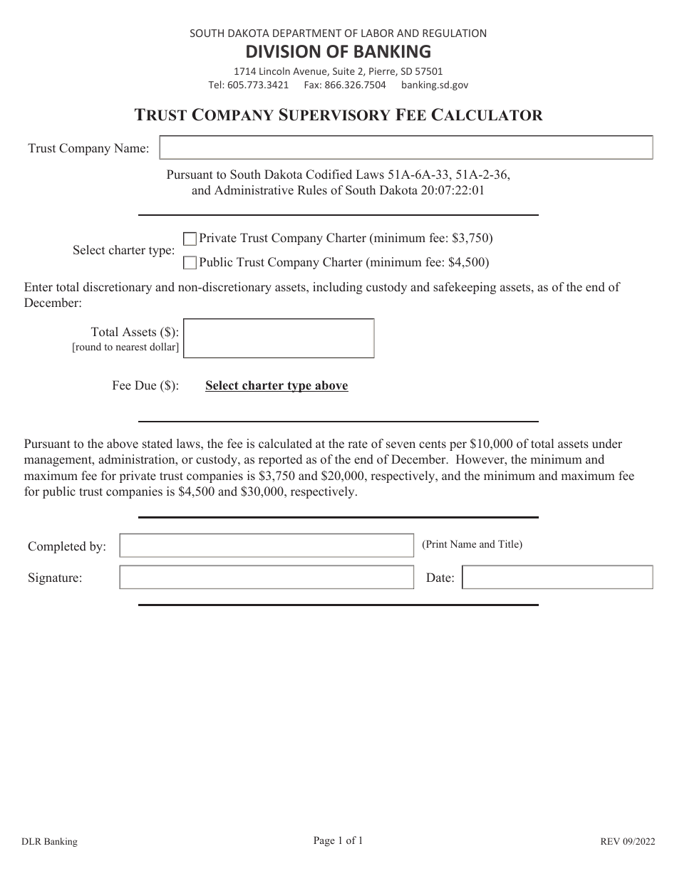 North Dakota Trust Company Supervisory Fee Calculator Fill Out, Sign Online and Download PDF
