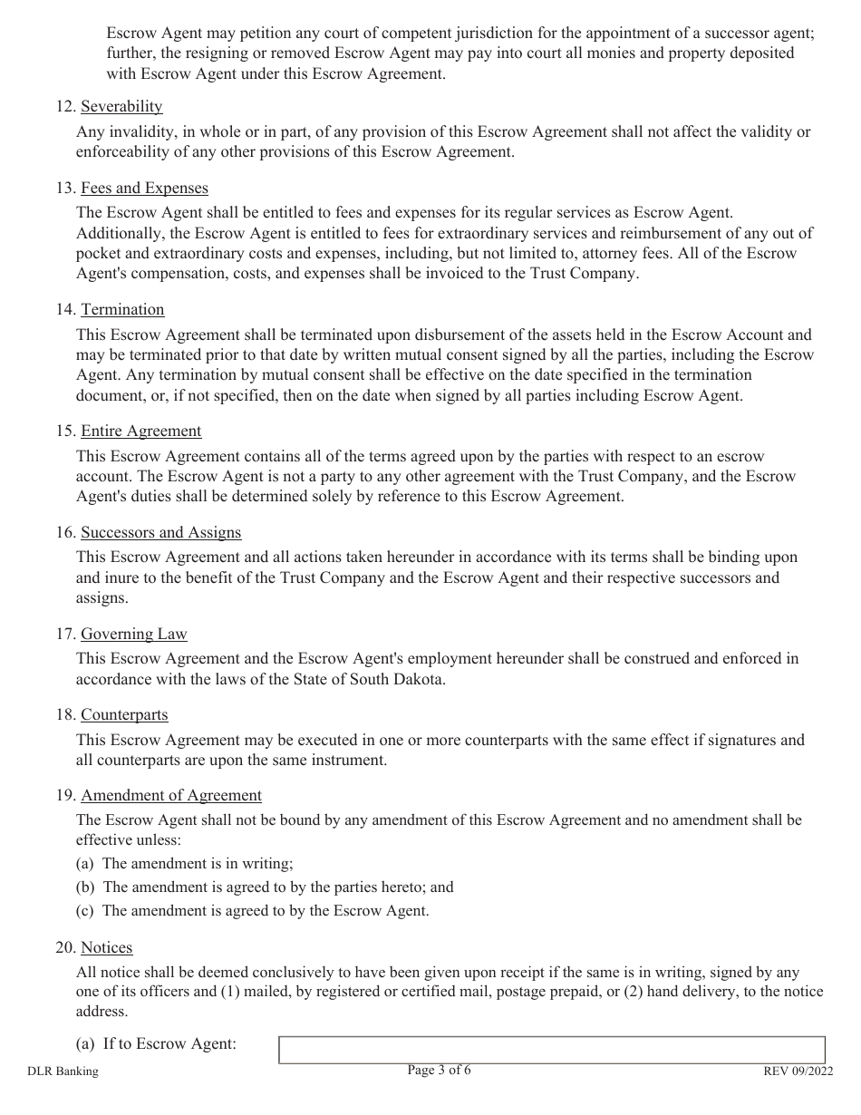 Pledge Escrow Agreement - South Dakota, Page 3