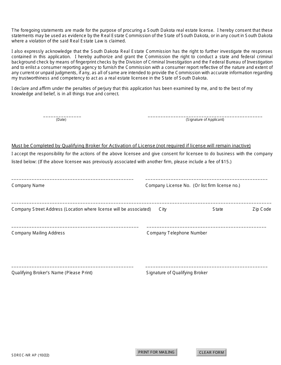 SD Form 0272 Non-resident Application - South Dakota, Page 4