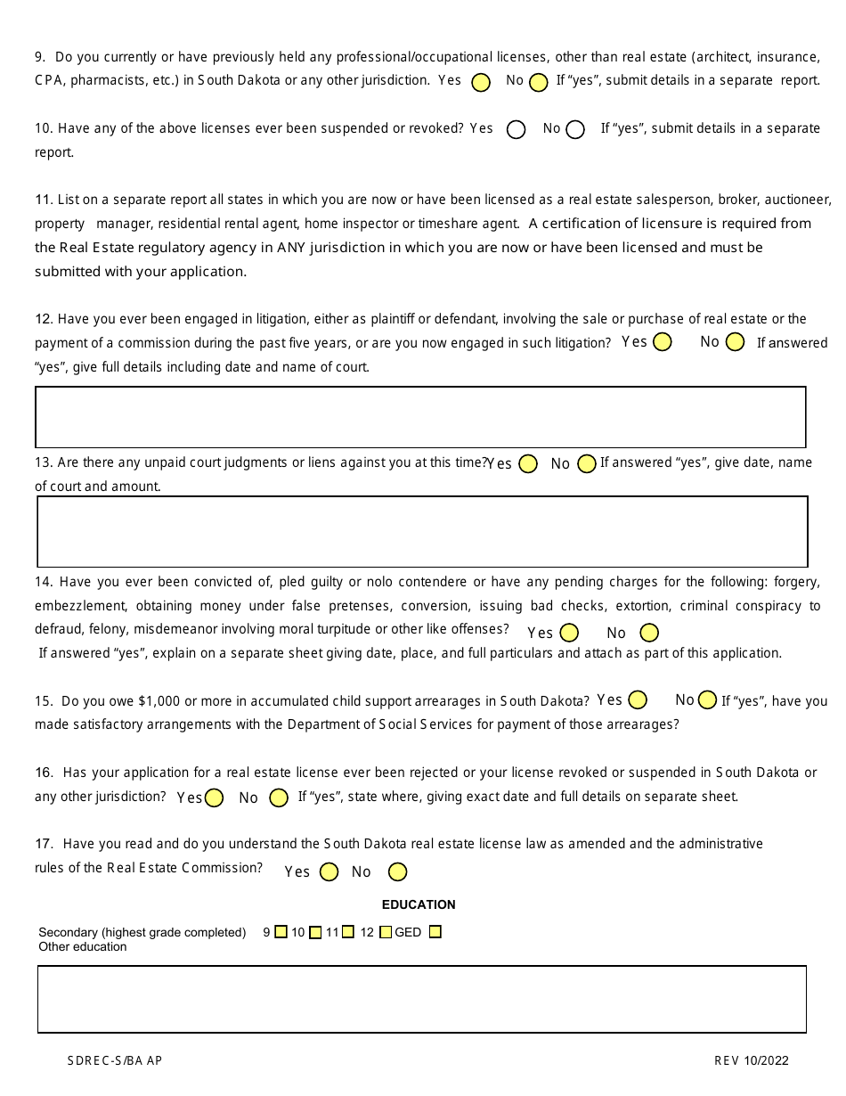 SD Form 0261 Application for License Resident Broker Associate - South Dakota, Page 3