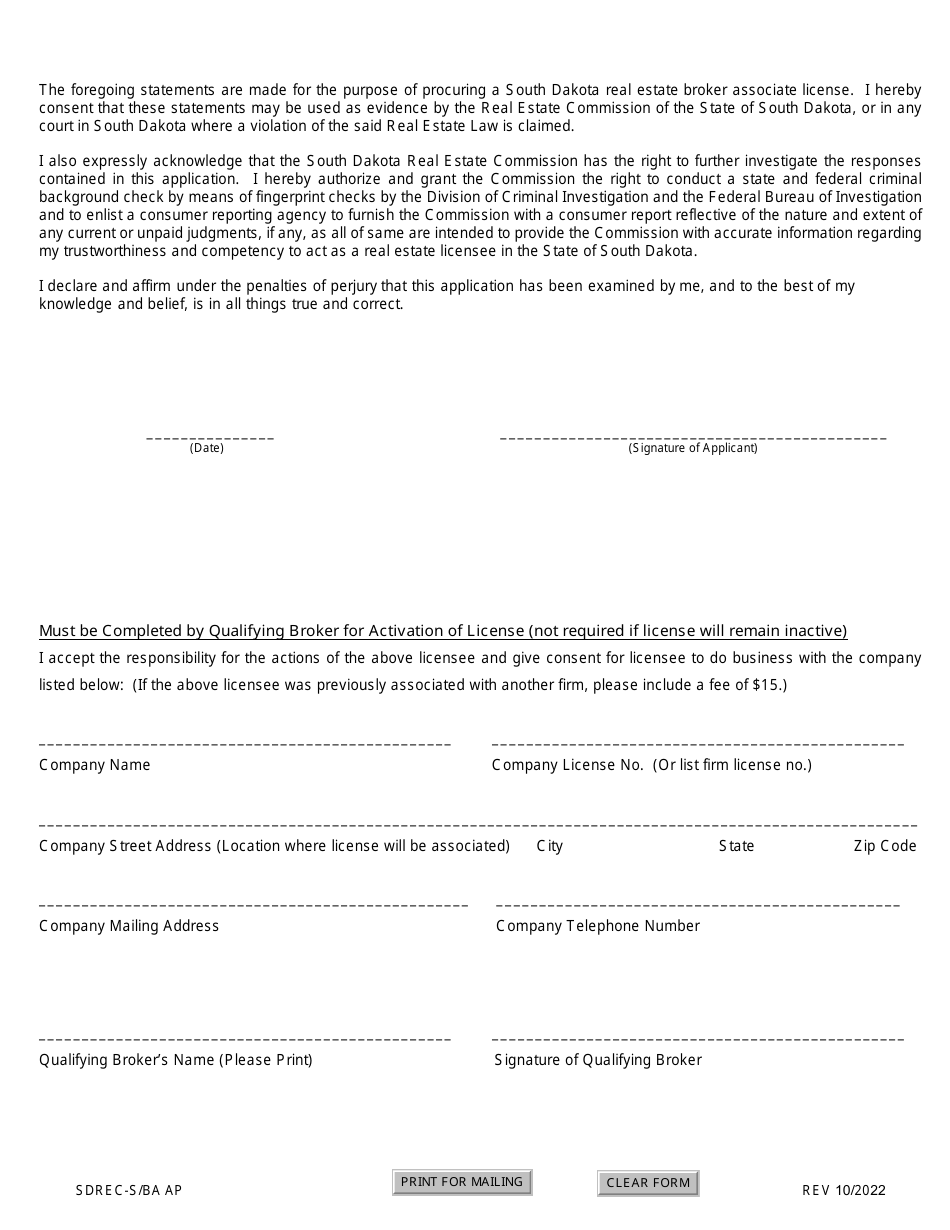SD Form 0261 Application for License Resident Broker Associate - South Dakota, Page 4