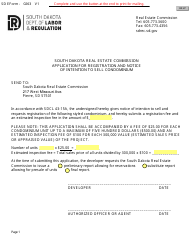 SD Form 0263 Application for Registration and Notice of Intention to Sell Condominium - South Dakota