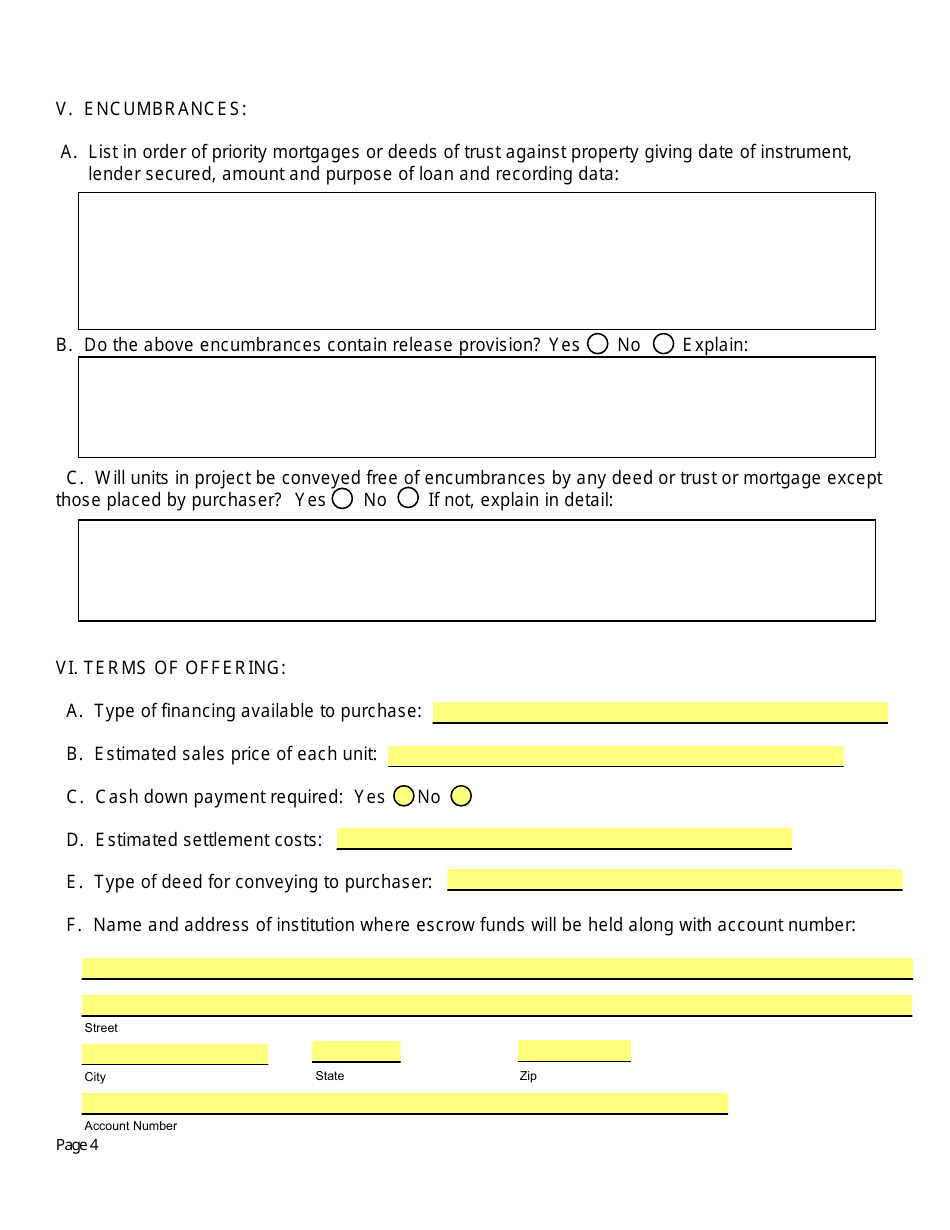 SD Form 0263 Application for Registration and Notice of Intention to Sell Condominium - South Dakota, Page 4