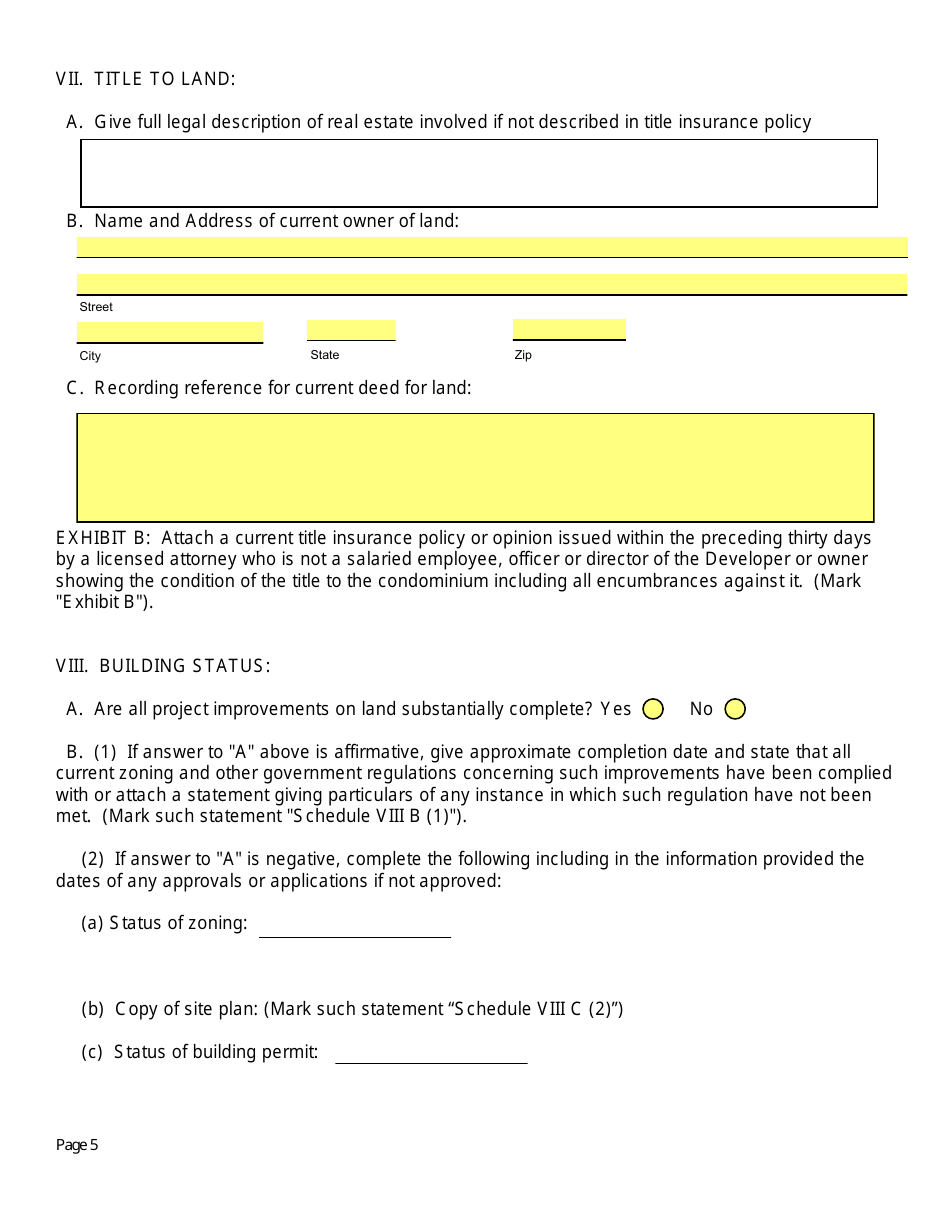 SD Form 0263 Application for Registration and Notice of Intention to Sell Condominium - South Dakota, Page 5