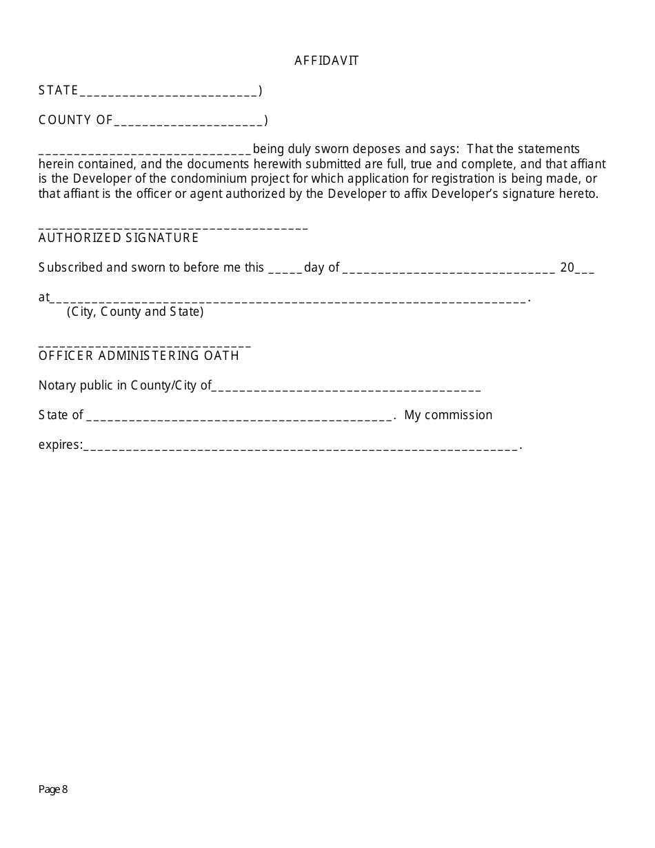 SD Form 0263 Application for Registration and Notice of Intention to Sell Condominium - South Dakota, Page 8