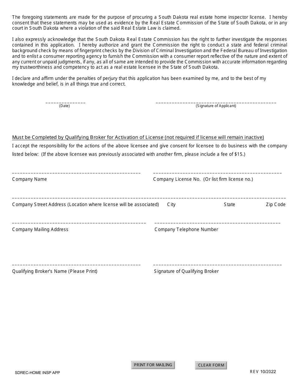 SD Form 1279 Application for License Home Inspector - South Dakota, Page 4