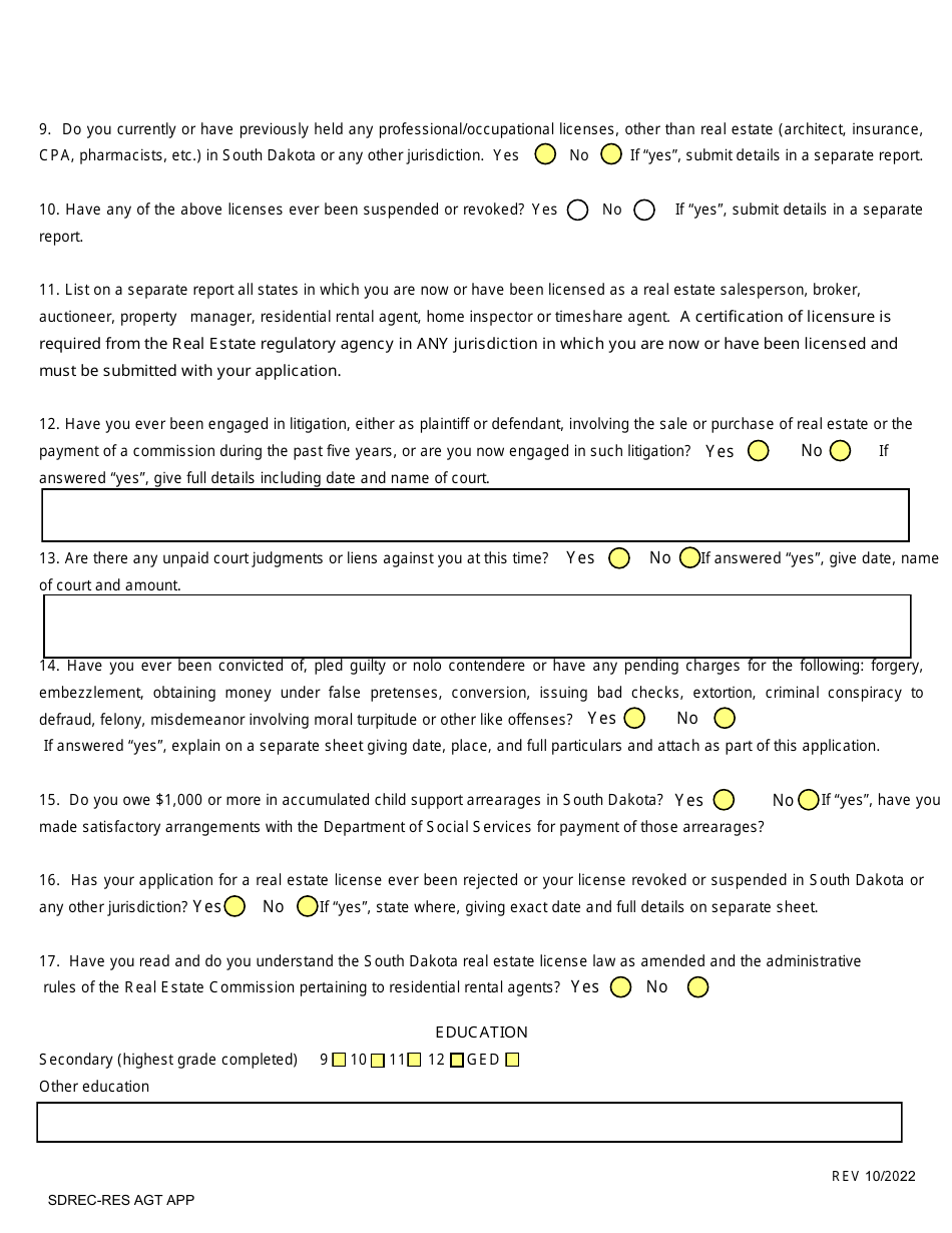 SD Form 0281 Application for License Residential Rental Agent - South Dakota, Page 3