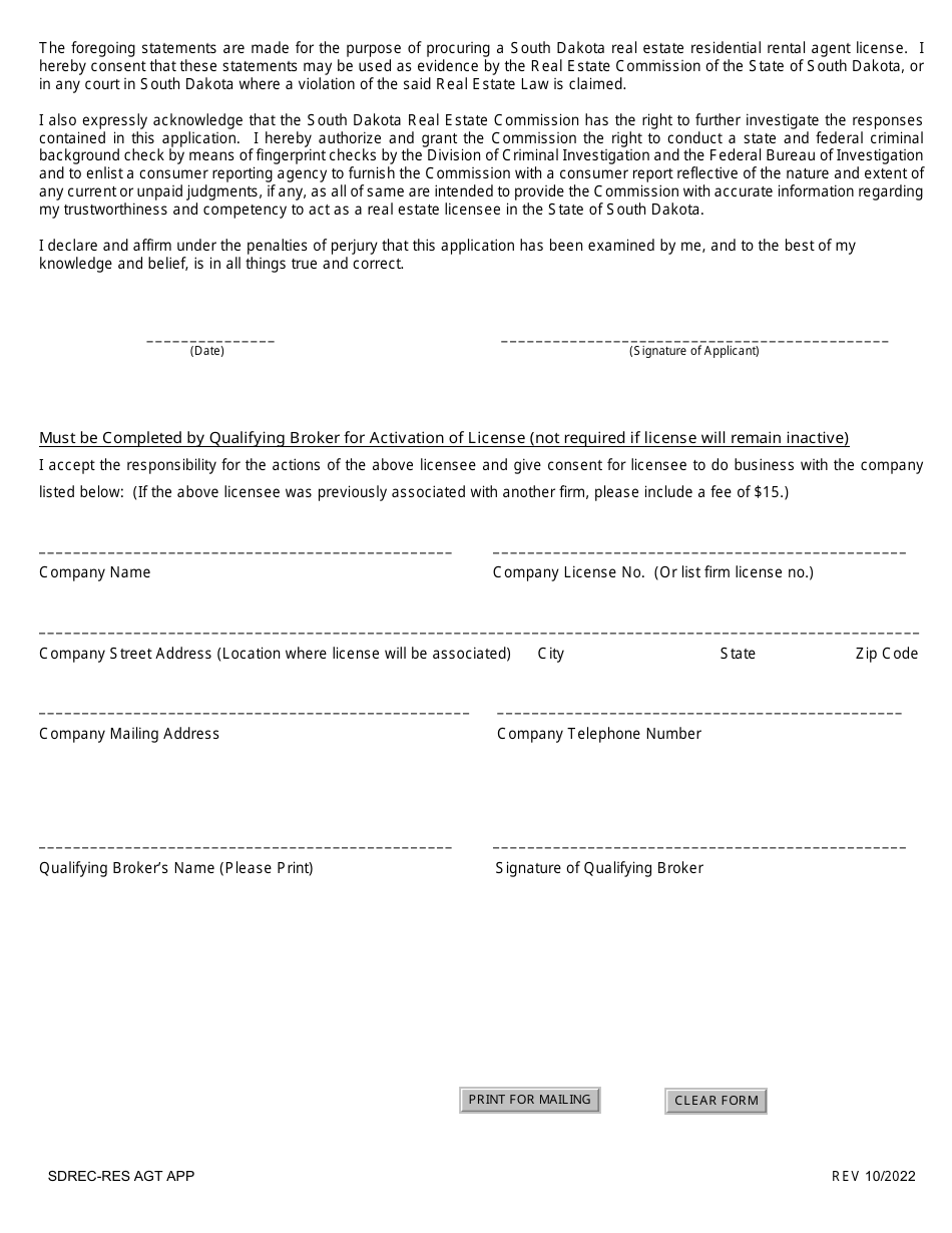 SD Form 0281 Application for License Residential Rental Agent - South Dakota, Page 4