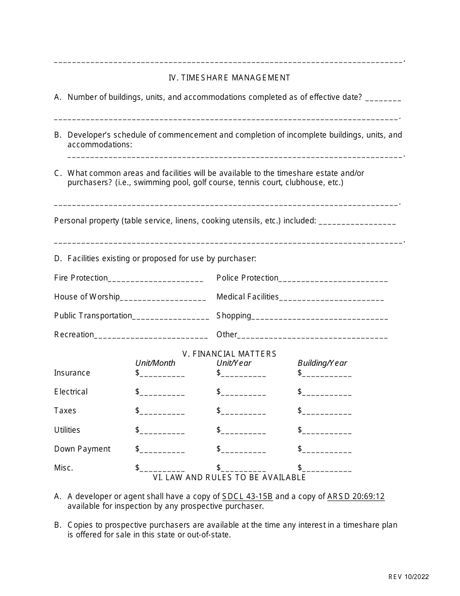 SD Form 0286 Timeshare Application - South Dakota, Page 8