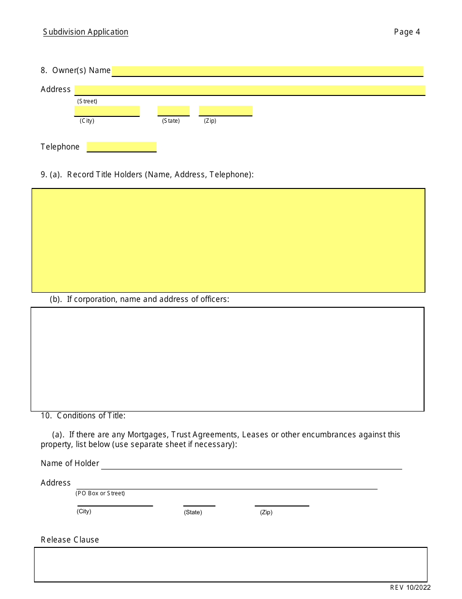 SD Form 0284 Subdivision Application - South Dakota, Page 4
