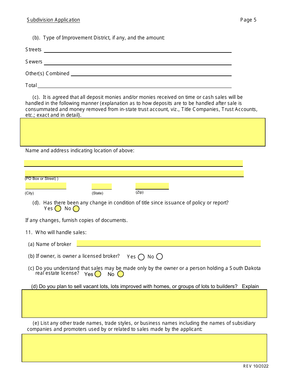SD Form 0284 Subdivision Application - South Dakota, Page 5