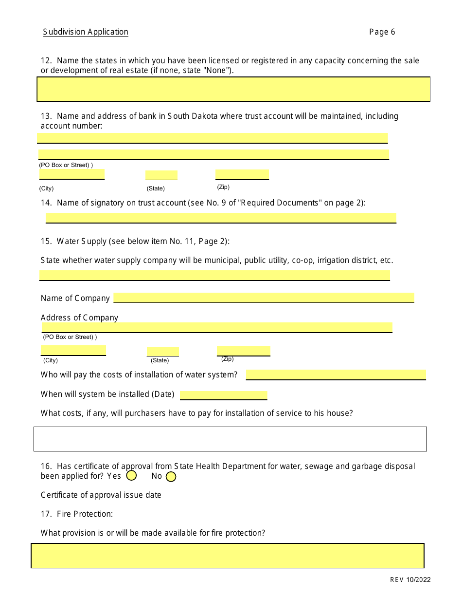 SD Form 0284 Subdivision Application - South Dakota, Page 6